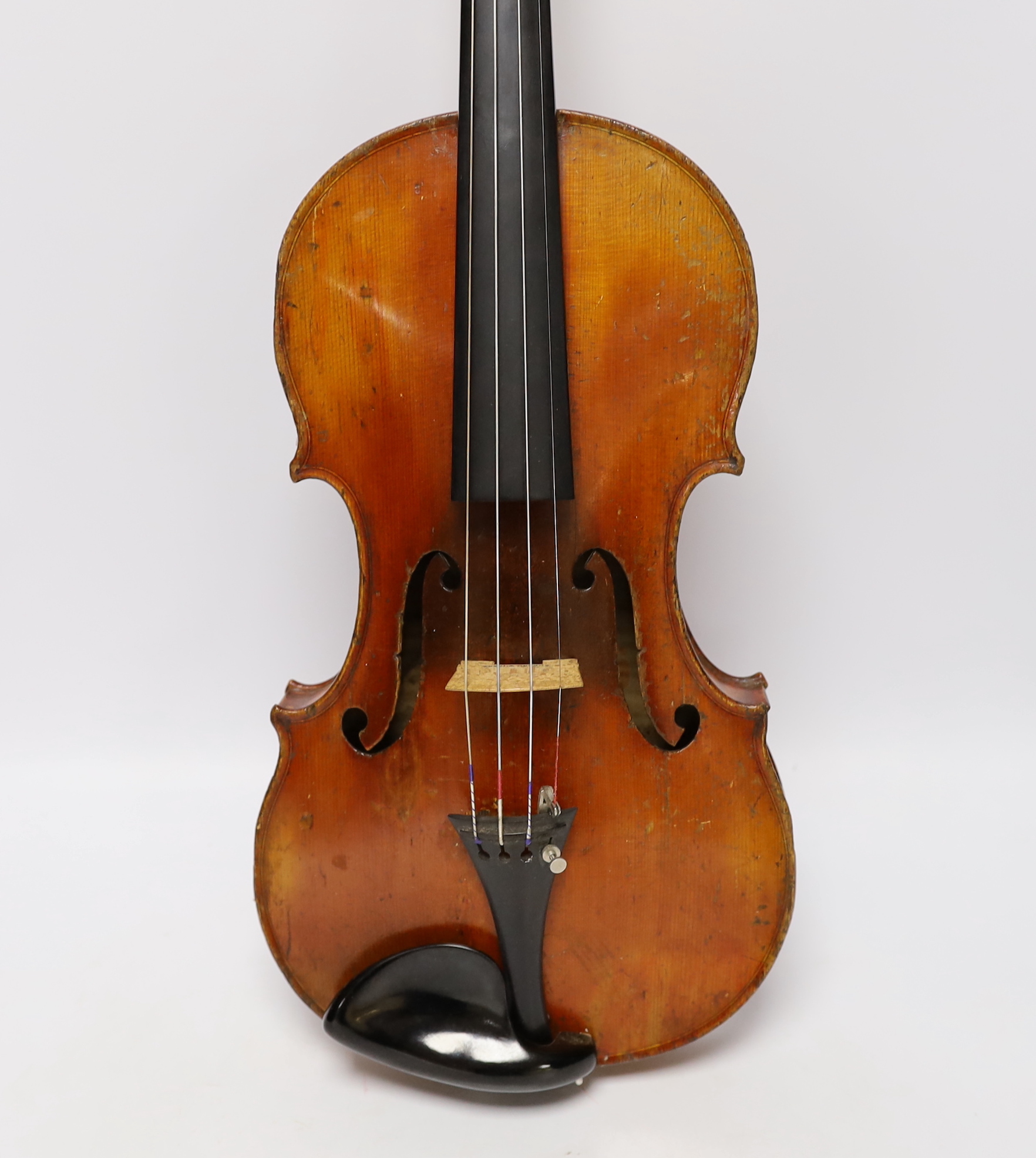A cased late 19th/early 20th century French violin, bears Joseph Guarnerius label